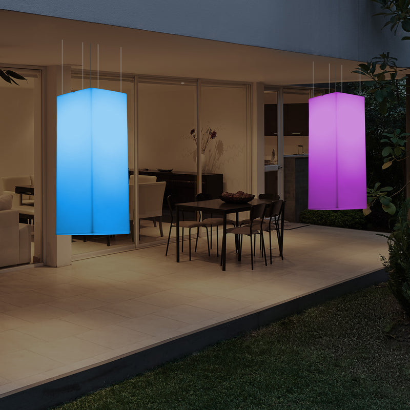 Garden Patio LED Hanging Lamp, Mains Powered 80x30cm Rectangle Suspension Lamp, RGB
