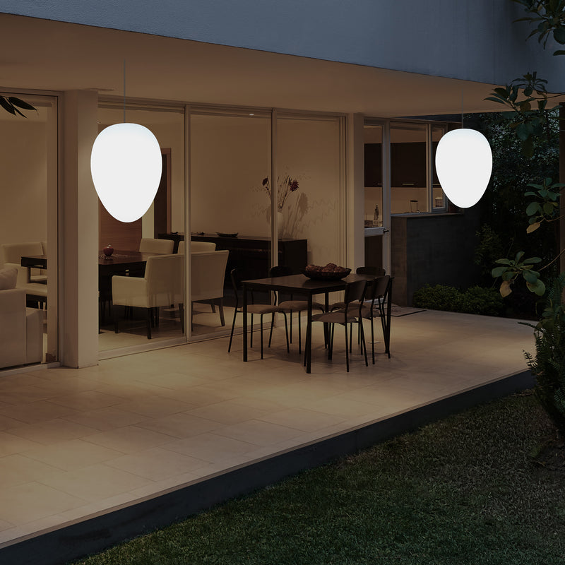 Mains Operated Garden Patio Ceiling Light, 37cm LED Egg Hanging Lamp, RGB