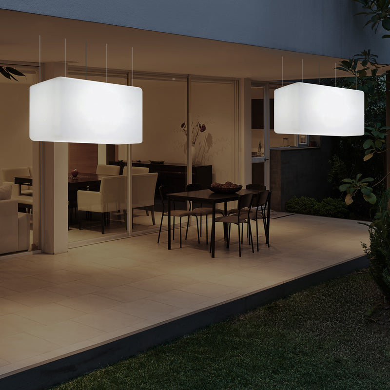 Mains Operated Outdoor Garden Ceiling Light, 55x35 cm LED Linear Island Hanging Lamp, RGB
