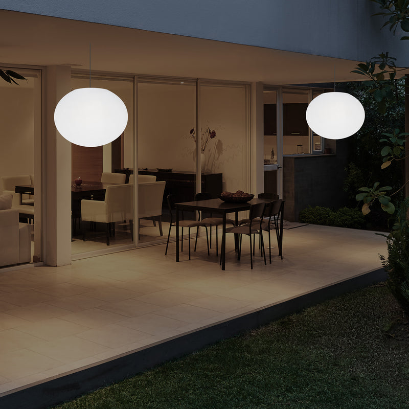 External Veranda Suspension Light, Mains Powered LED Ceiling Lamp, 27cm Oval Ellipse, RGB