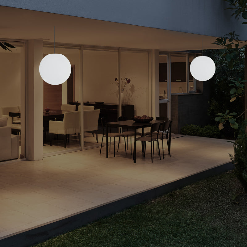Mains Operated Outdoor Veranda Ceiling Light, 25cm LED Globe Hanging Lamp, Colour Changing