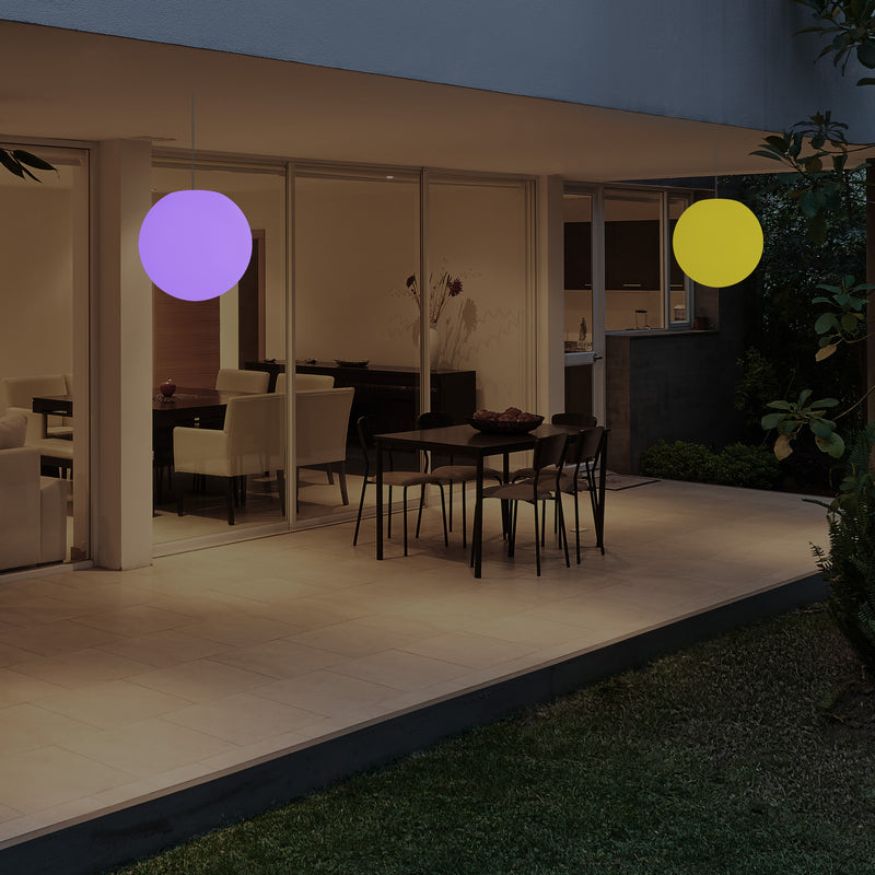 Mains Operated Outdoor Veranda Ceiling Light, 25cm LED Globe Hanging Lamp, Colour Changing