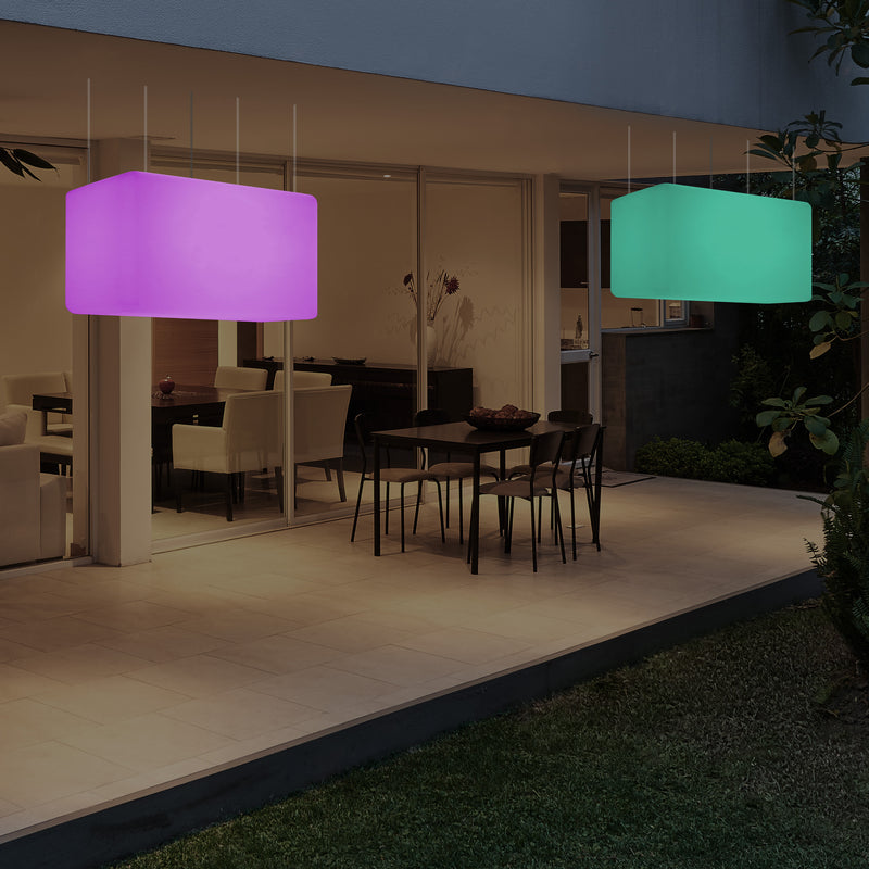 Mains Operated Outdoor Garden Ceiling Light, 55x35 cm LED Linear Island Hanging Lamp, RGB