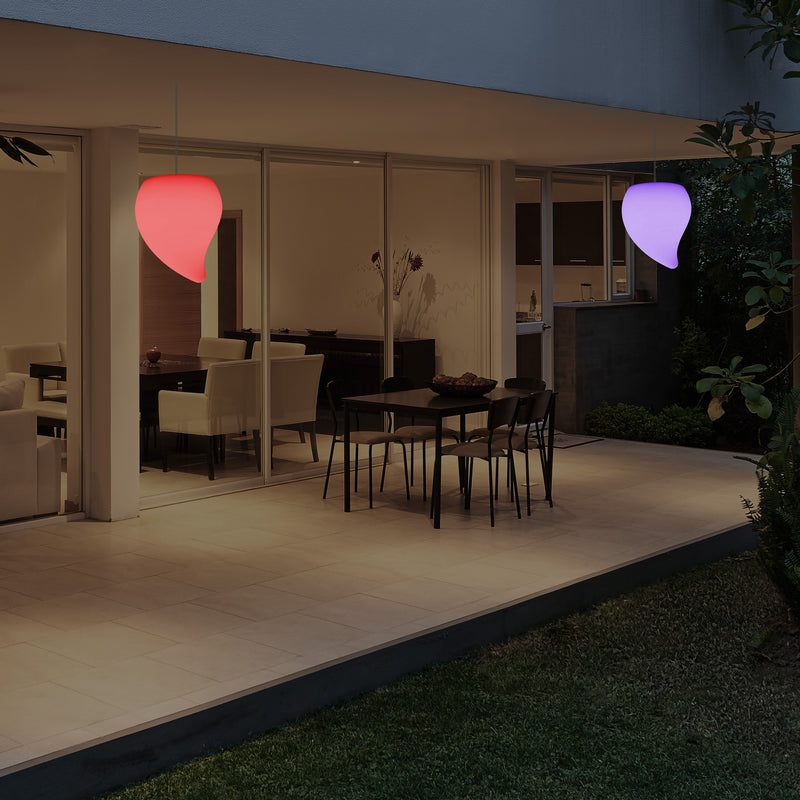 Outdoor Balcony LED Hanging Lamp, Mains Powered 20cm Tear Drop Suspension Lamp, Multicolour
