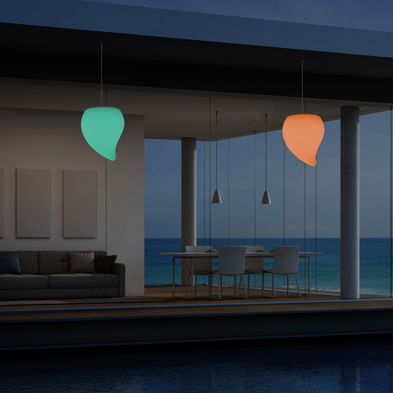 Outdoor Balcony LED Hanging Lamp, Mains Powered 20cm Tear Drop Suspension Lamp, Multicolour