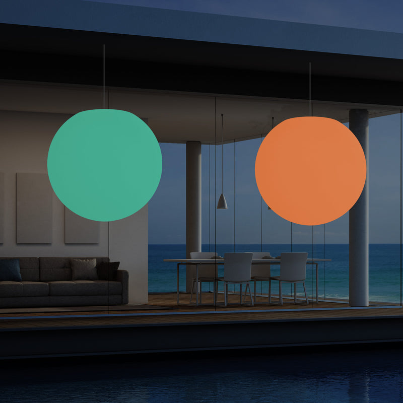 Mains Operated Outdoor Garden Ceiling Light, 50cm LED Sphere Pendant Lamp, Multi Colour