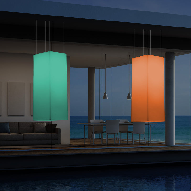 Garden Patio LED Hanging Lamp, Mains Powered 80x30cm Rectangle Suspension Lamp, RGB