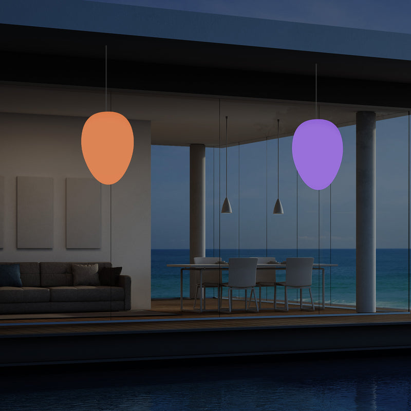 Mains Operated Garden Patio Ceiling Light, 37cm LED Egg Hanging Lamp, RGB