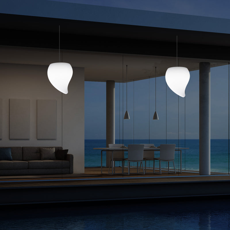 Outdoor Balcony LED Hanging Lamp, Mains Powered 20cm Tear Drop Suspension Lamp, Multicolour