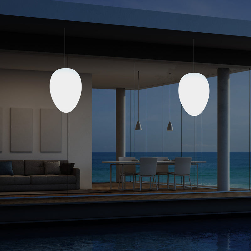 Mains Operated Garden Patio Ceiling Light, 37cm LED Egg Hanging Lamp, RGB