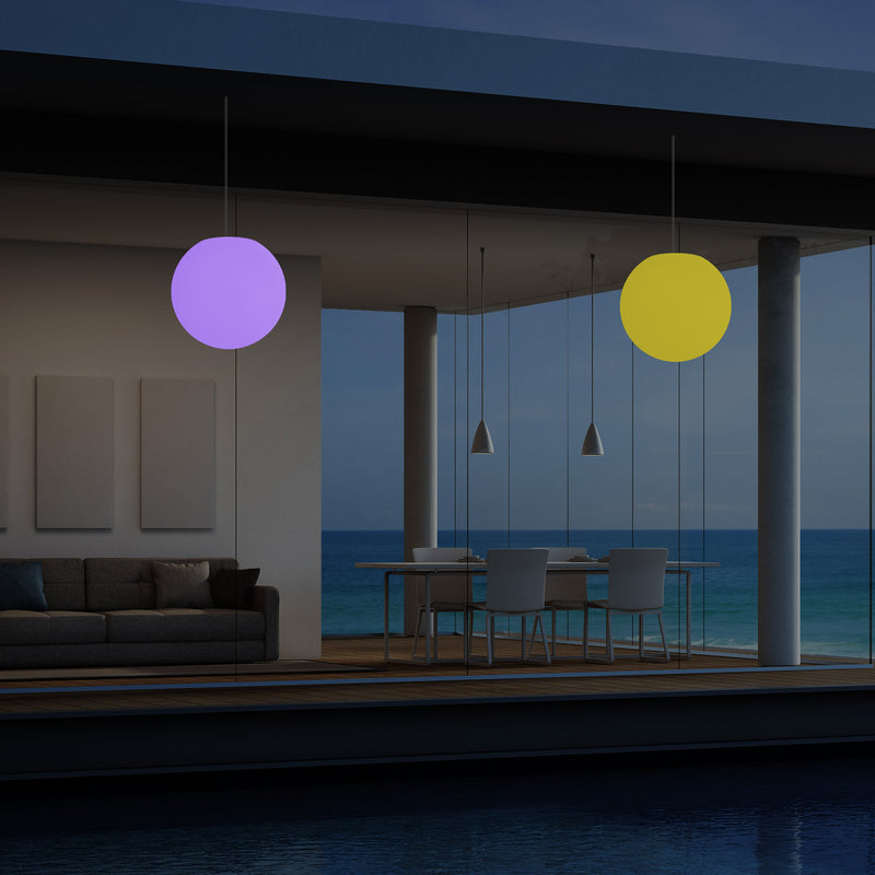 Garden Patio LED Pendant Lamp, Mains Powered 20cm Sphere Suspension Lamp, RGB
