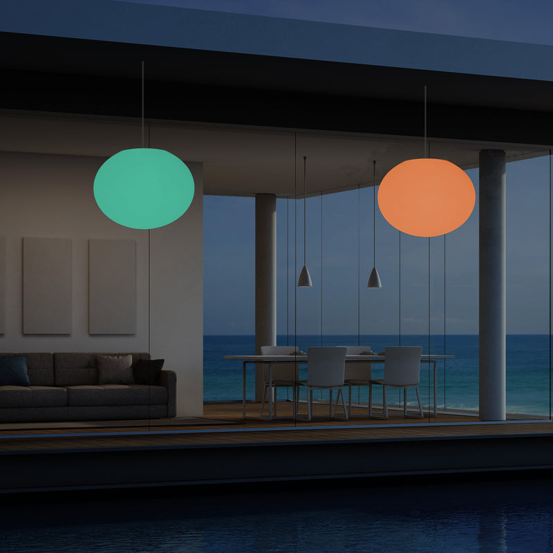 External Veranda Suspension Light, Mains Powered LED Ceiling Lamp, 27cm Oval Ellipse, RGB