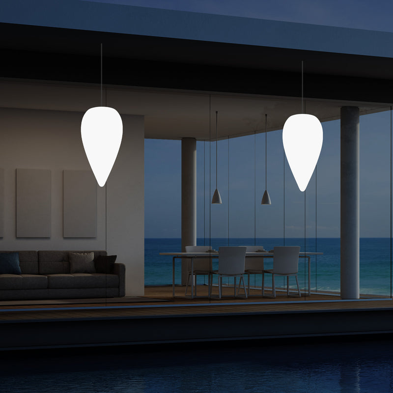 Outdoor Terrace Hanging Light, Mains Powered LED Ceiling Lamp, 37cm Water Drop, RGB