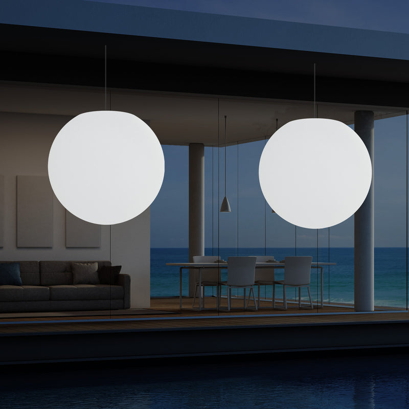 Mains Operated Outdoor Garden Ceiling Light, 50cm LED Sphere Pendant Lamp, Multi Colour