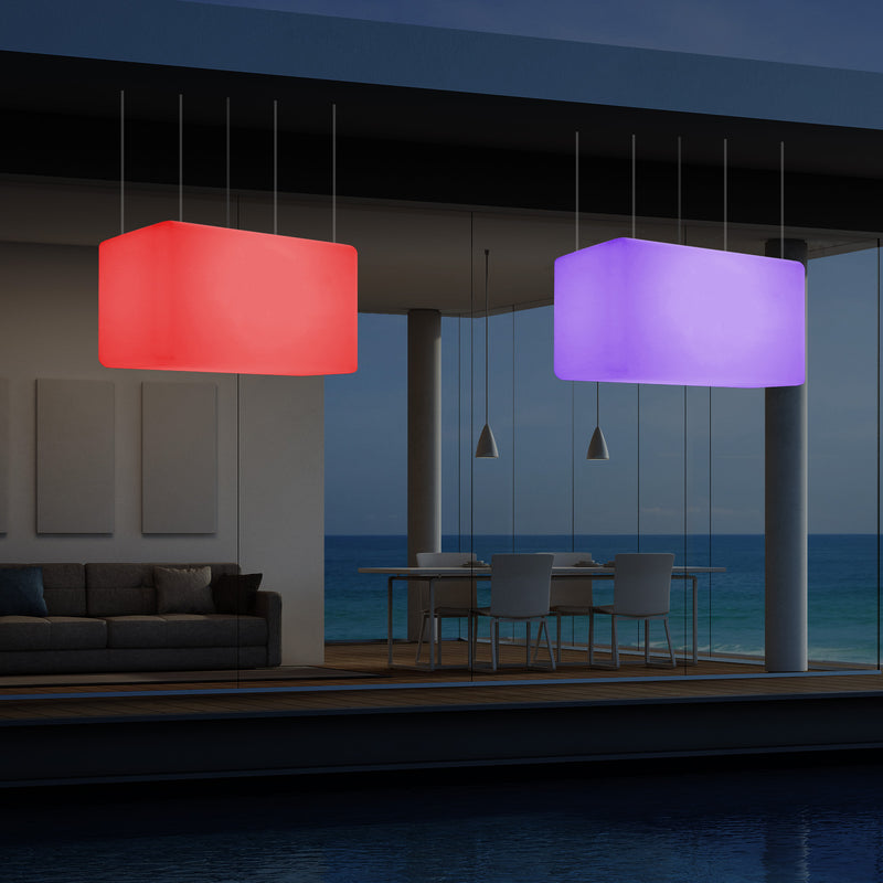 Mains Operated Outdoor Garden Ceiling Light, 55x35 cm LED Linear Island Hanging Lamp, RGB