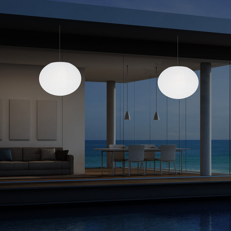External Veranda Suspension Light, Mains Powered LED Ceiling Lamp, 27cm Oval Ellipse, RGB