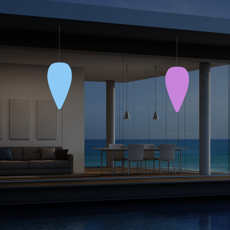 Outdoor Terrace Hanging Light, Mains Powered LED Ceiling Lamp, 37cm Water Drop, RGB