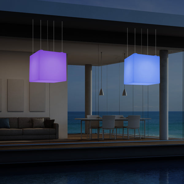 Mains Operated Outdoor Terrace Ceiling Light, 50cm LED Cube Hanging Lamp, 5V Low Voltage
