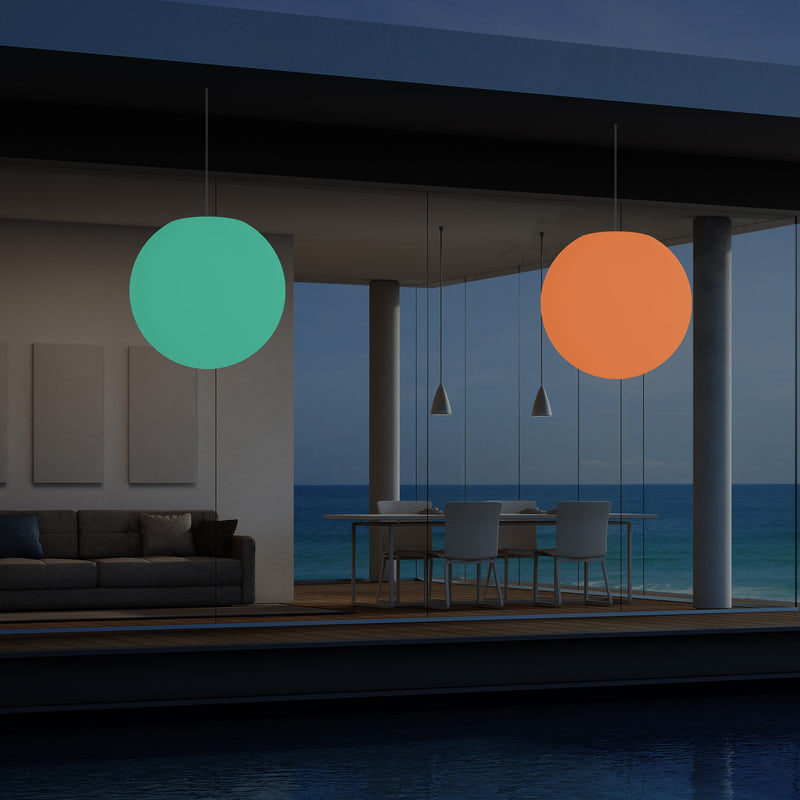 External Balcony Suspension Light, Mains Powered LED Ceiling Lamp, 30cm Orb, Multicolour