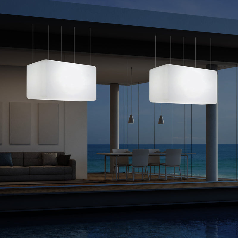 Mains Operated Outdoor Garden Ceiling Light, 55x35 cm LED Linear Island Hanging Lamp, RGB