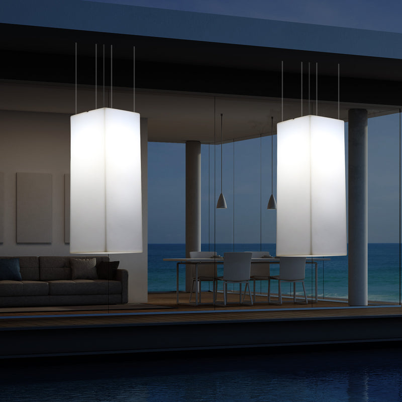 Garden Patio LED Hanging Lamp, Mains Powered 80x30cm Rectangle Suspension Lamp, RGB