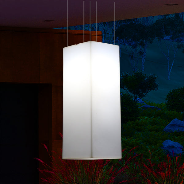 Garden Patio LED Hanging Lamp, Mains Powered 80x30cm Rectangle Suspension Lamp, RGB