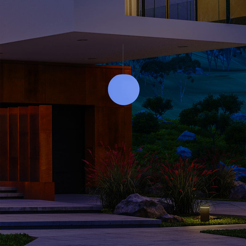 Garden Patio LED Pendant Lamp, Mains Powered 20cm Sphere Suspension Lamp, RGB