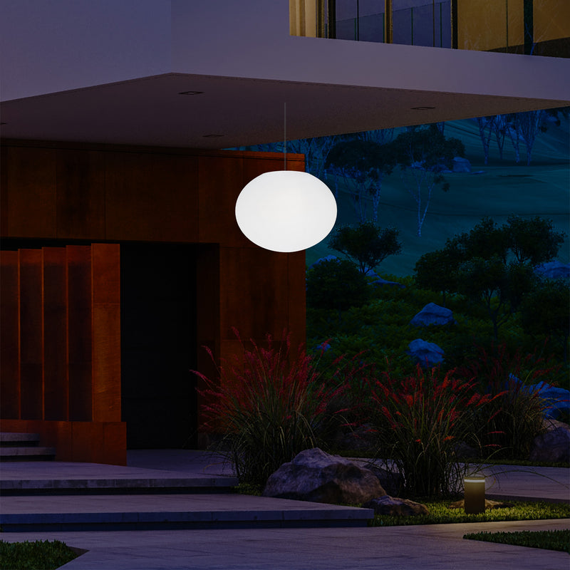 External Veranda Suspension Light, Mains Powered LED Ceiling Lamp, 27cm Oval Ellipse, RGB