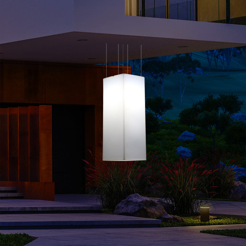 Garden Patio LED Hanging Lamp, Mains Powered 80x30cm Rectangle Suspension Lamp, RGB