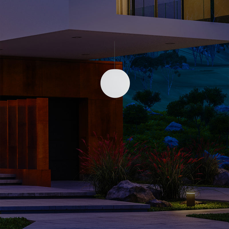 Mains Operated Outdoor Veranda Ceiling Light, 25cm LED Globe Hanging Lamp, Colour Changing