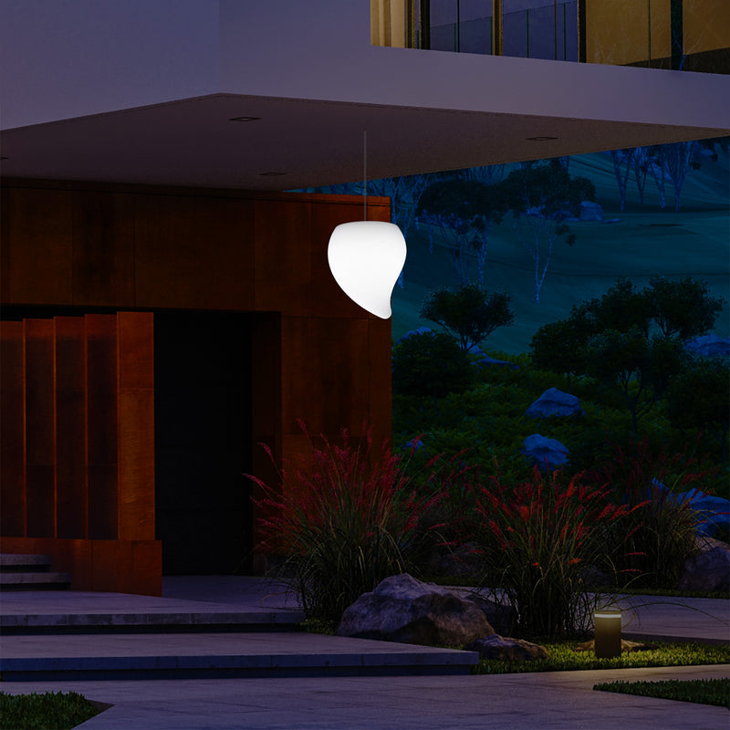 Outdoor Balcony LED Hanging Lamp, Mains Powered 20cm Tear Drop Suspension Lamp, Multicolour