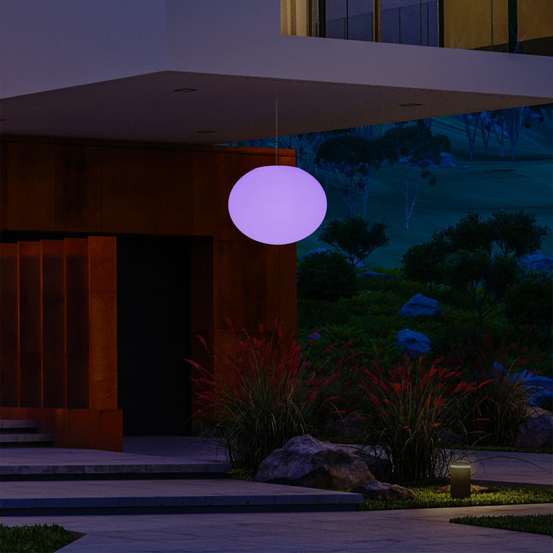 External Veranda Suspension Light, Mains Powered LED Ceiling Lamp, 27cm Oval Ellipse, RGB