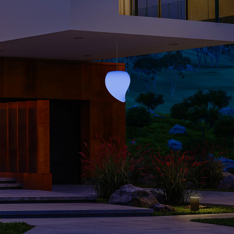 Outdoor Balcony LED Hanging Lamp, Mains Powered 20cm Tear Drop Suspension Lamp, Multicolour