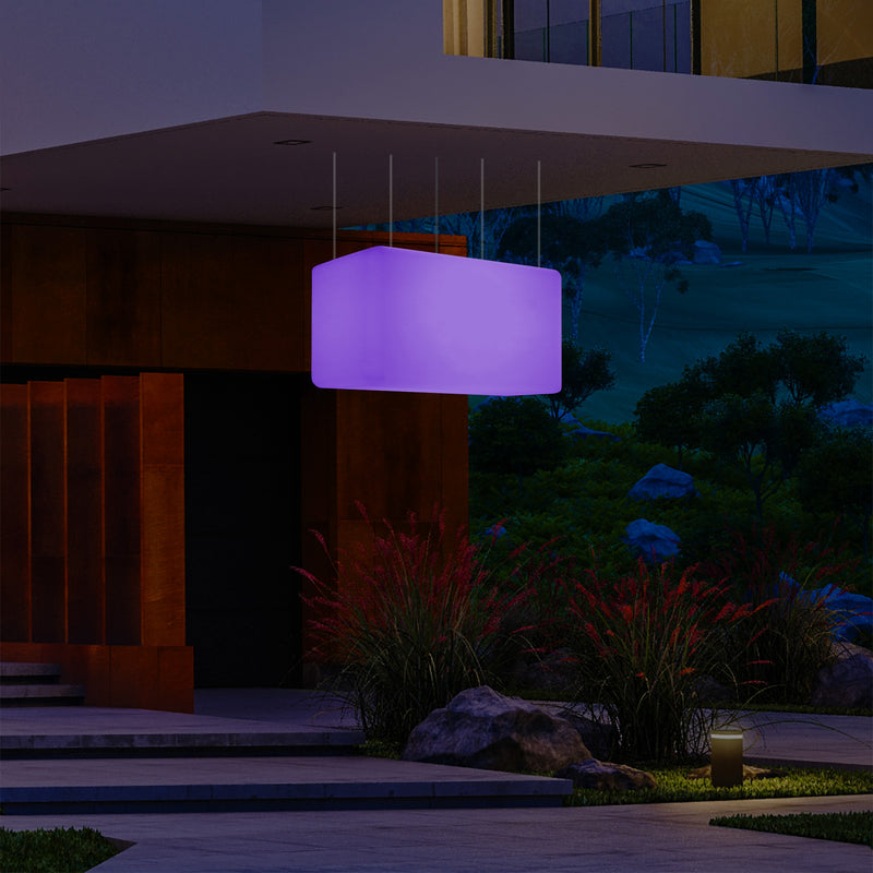 Mains Operated Outdoor Garden Ceiling Light, 55x35 cm LED Linear Island Hanging Lamp, RGB