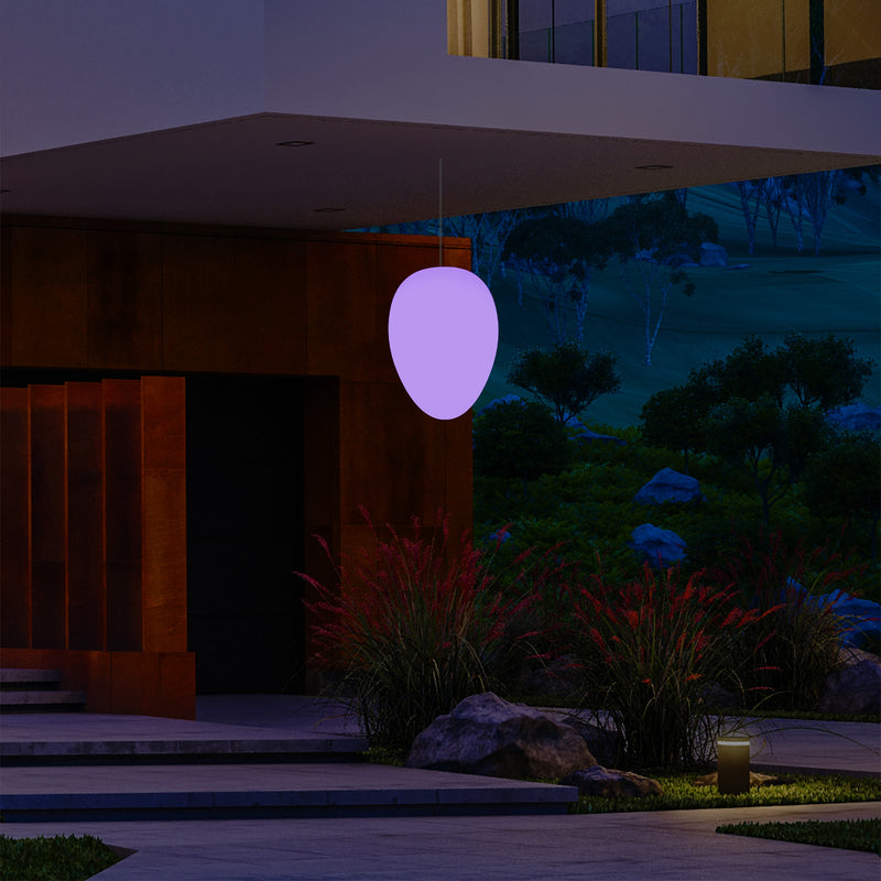 Mains Operated Garden Patio Ceiling Light, 37cm LED Egg Hanging Lamp, RGB