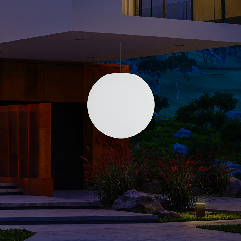 Mains Operated Outdoor Garden Ceiling Light, 50cm LED Sphere Pendant Lamp, Multi Colour