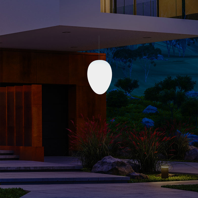 Mains Operated Garden Patio Ceiling Light, 37cm LED Egg Hanging Lamp, RGB