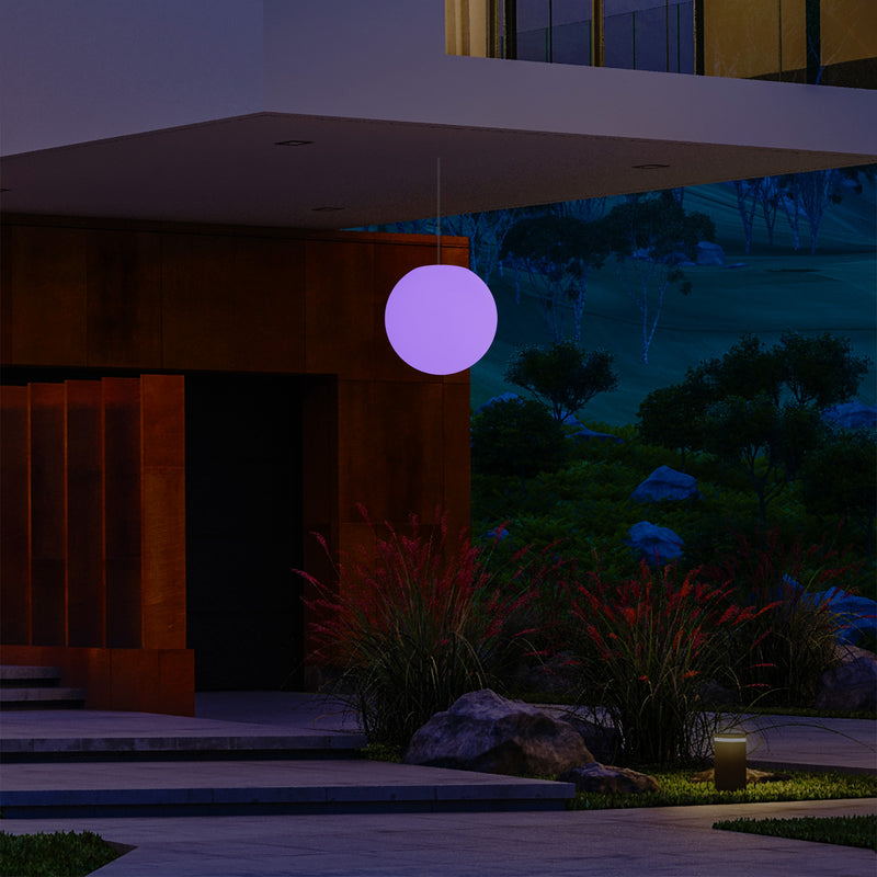 Mains Operated Outdoor Veranda Ceiling Light, 25cm LED Globe Hanging Lamp, Colour Changing