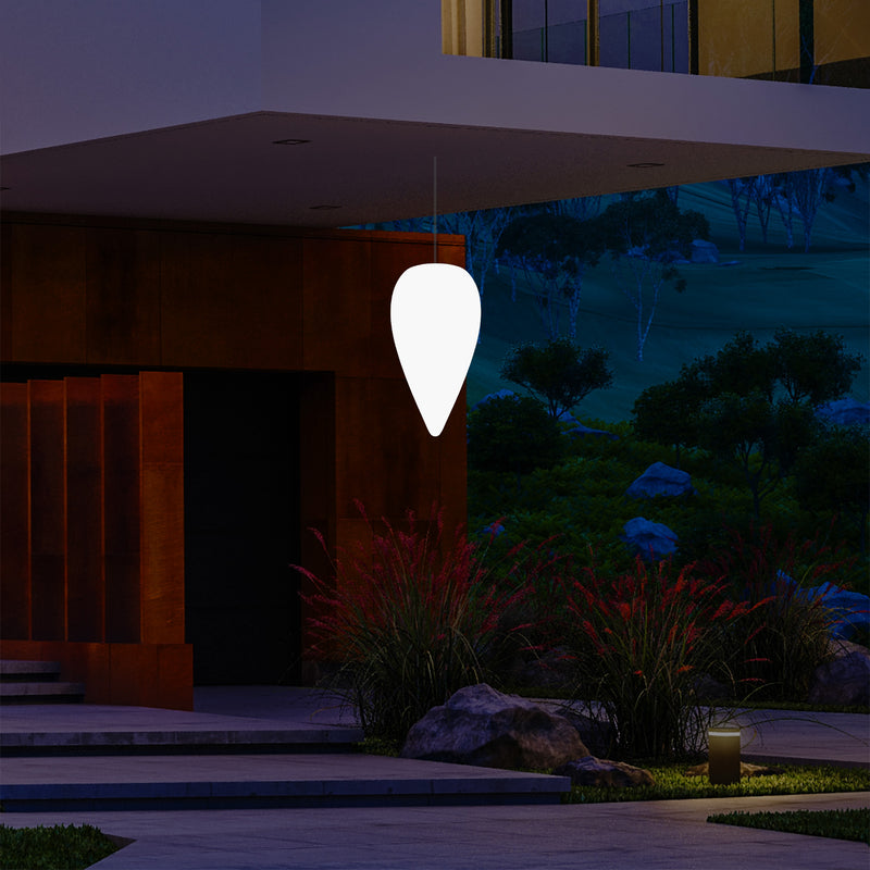 Outdoor Terrace Hanging Light, Mains Powered LED Ceiling Lamp, 37cm Water Drop, RGB