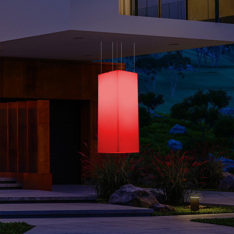 Garden Patio LED Hanging Lamp, Mains Powered 80x30cm Rectangle Suspension Lamp, RGB