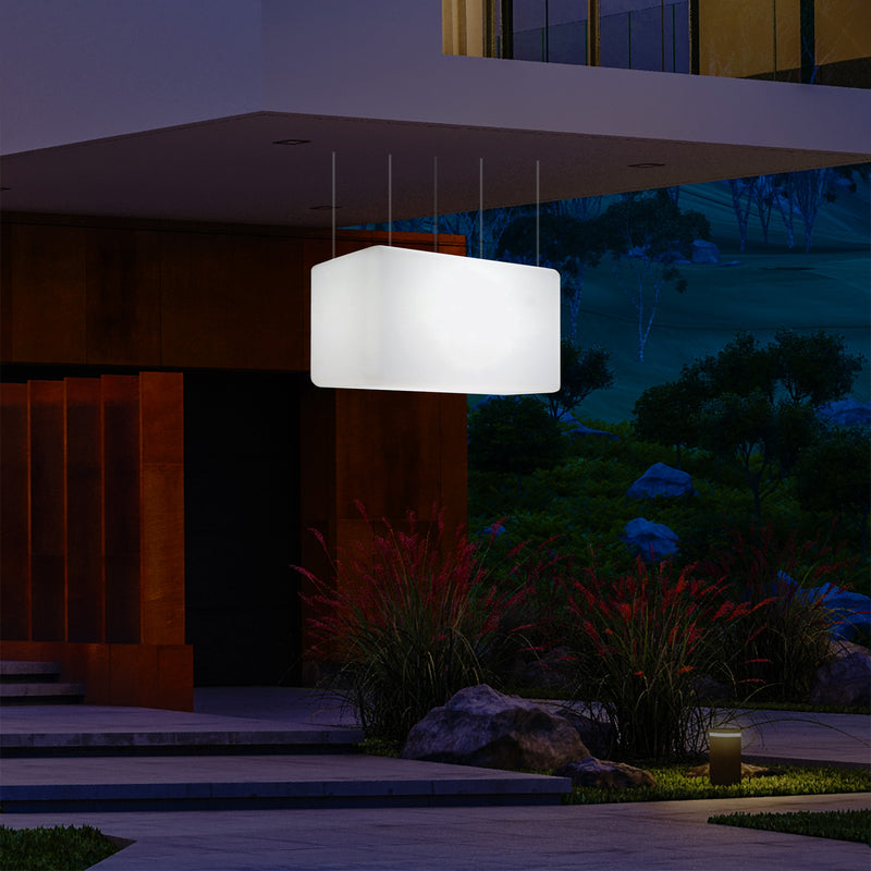 Mains Operated Outdoor Garden Ceiling Light, 55x35 cm LED Linear Island Hanging Lamp, RGB