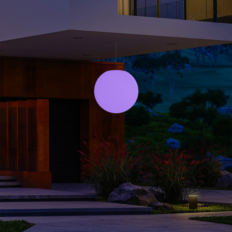External Balcony Suspension Light, Mains Powered LED Ceiling Lamp, 30cm Orb, Multicolour