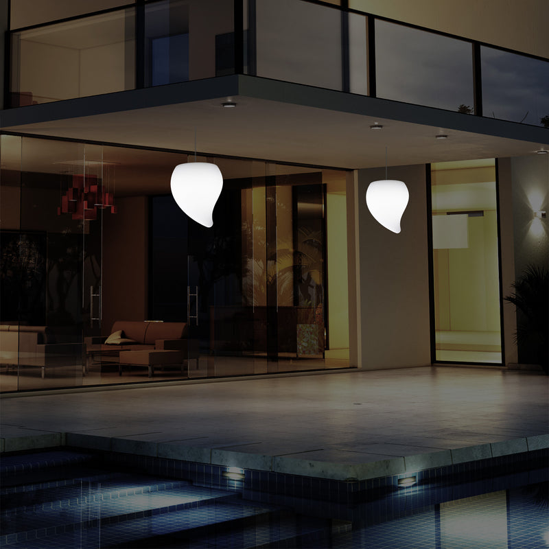 Outdoor Balcony LED Hanging Lamp, Mains Powered 20cm Tear Drop Suspension Lamp, Multicolour