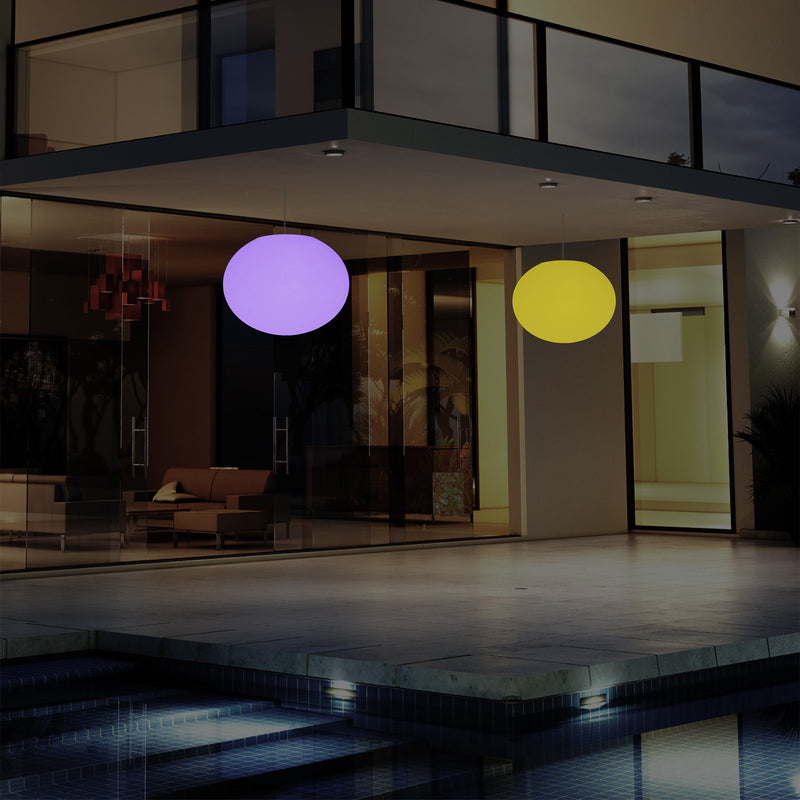 External Veranda Suspension Light, Mains Powered LED Ceiling Lamp, 27cm Oval Ellipse, RGB