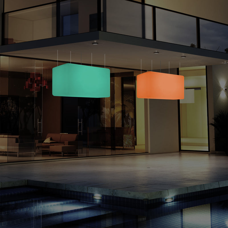 Mains Operated Outdoor Garden Ceiling Light, 55x35 cm LED Linear Island Hanging Lamp, RGB