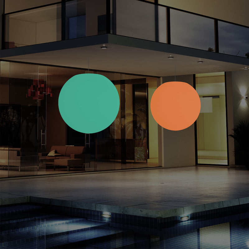 Mains Operated Outdoor Garden Ceiling Light, 50cm LED Sphere Pendant Lamp, Multi Colour