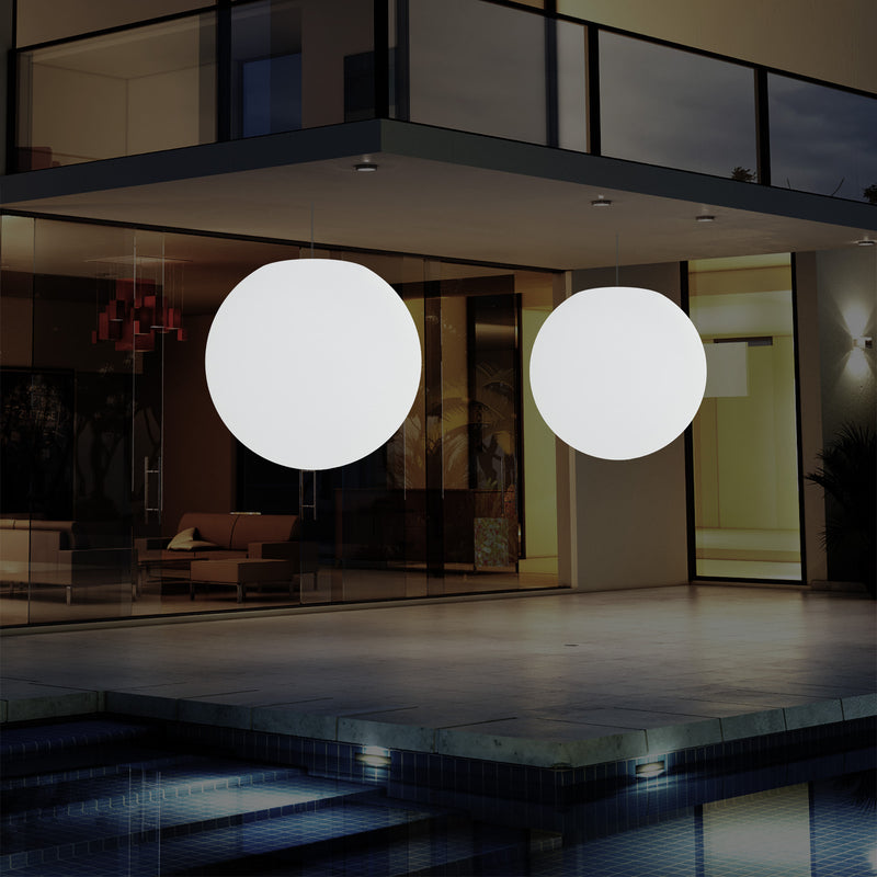 Mains Operated Outdoor Garden Ceiling Light, 50cm LED Sphere Pendant Lamp, Multi Colour