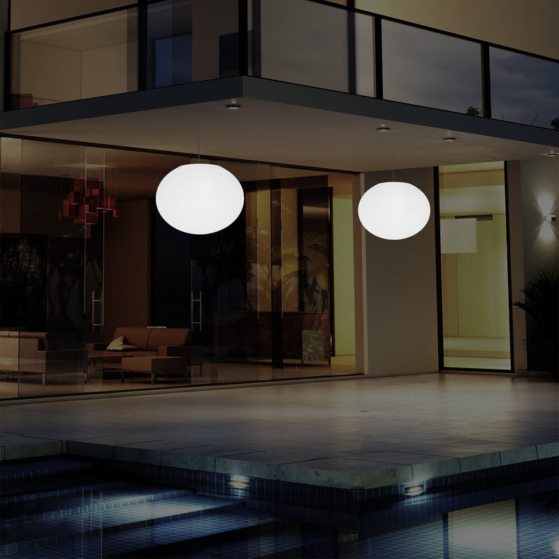 External Veranda Suspension Light, Mains Powered LED Ceiling Lamp, 27cm Oval Ellipse, RGB