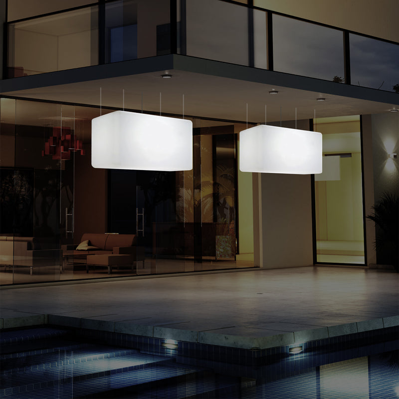 Mains Operated Outdoor Garden Ceiling Light, 55x35 cm LED Linear Island Hanging Lamp, RGB