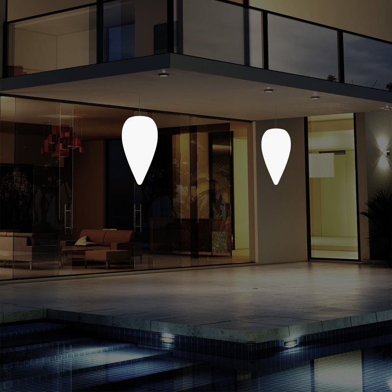 Outdoor Terrace Hanging Light, Mains Powered LED Ceiling Lamp, 37cm Water Drop, RGB